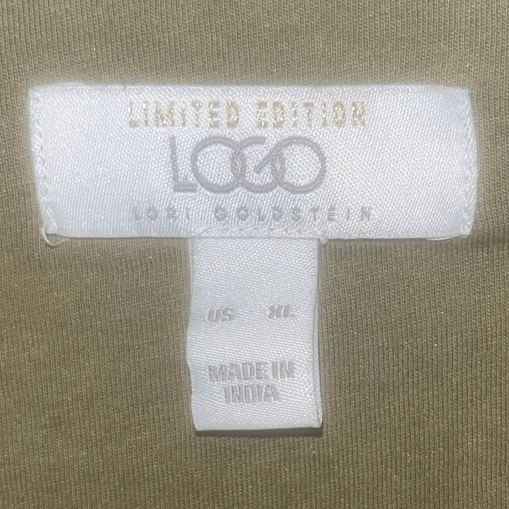 LOGO Womens XL Olive Green Embroidered Boho Peplum Tunic Top Long Sleeve - Picture 6 of 10